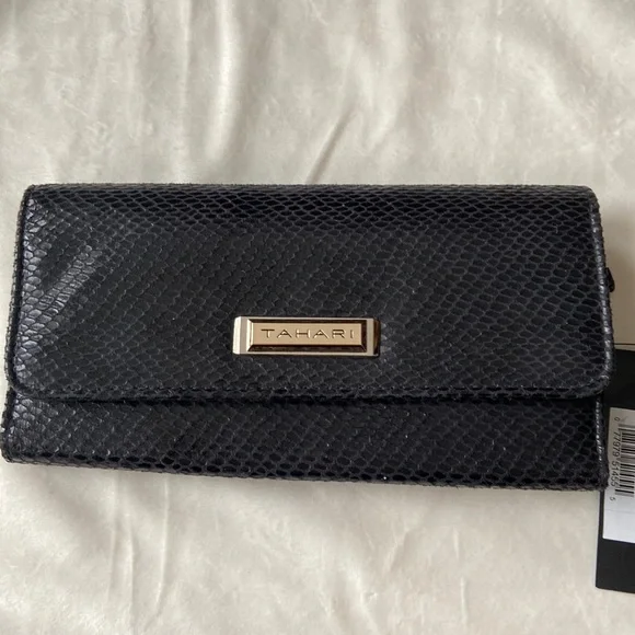 Tahari Bags Tahari Black Snake Texture Large Travel Wallet
